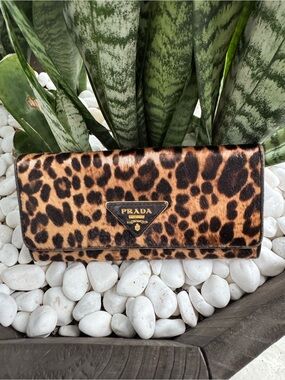 Prada Leopard Print Calf Hair Continental Wallet Made in Italy